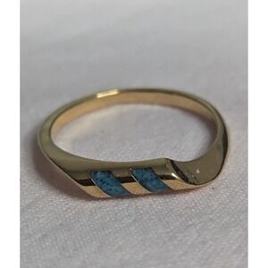 double turquoise inlay band Womens gold ring size 5 unisex mens